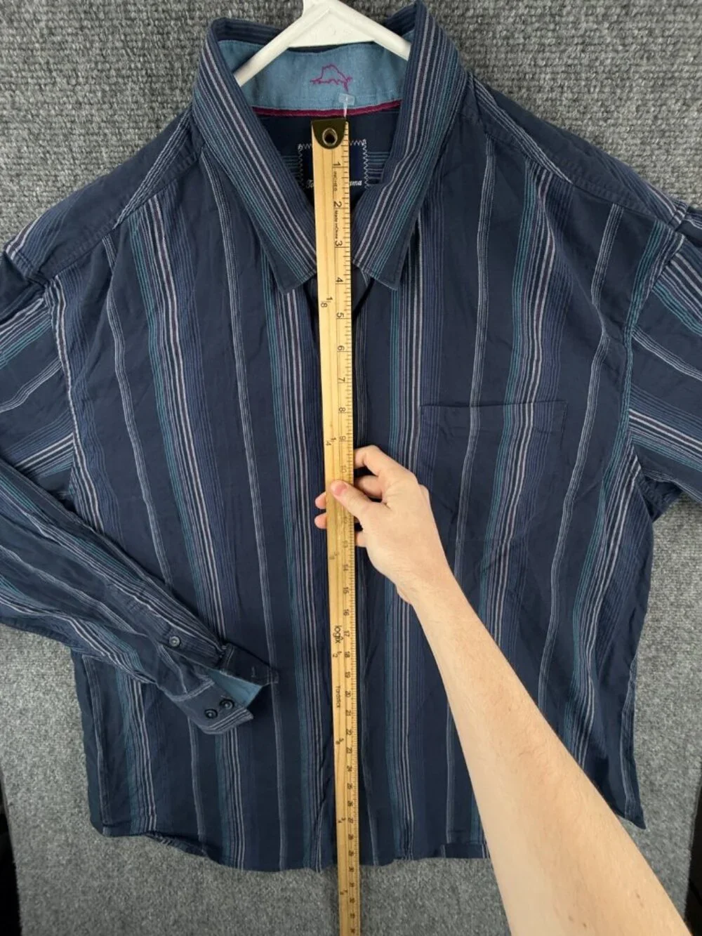 Tommy Bahama Silk Cotton Button Up Shirt Men Long Sleeve Striped Blue XL Adult